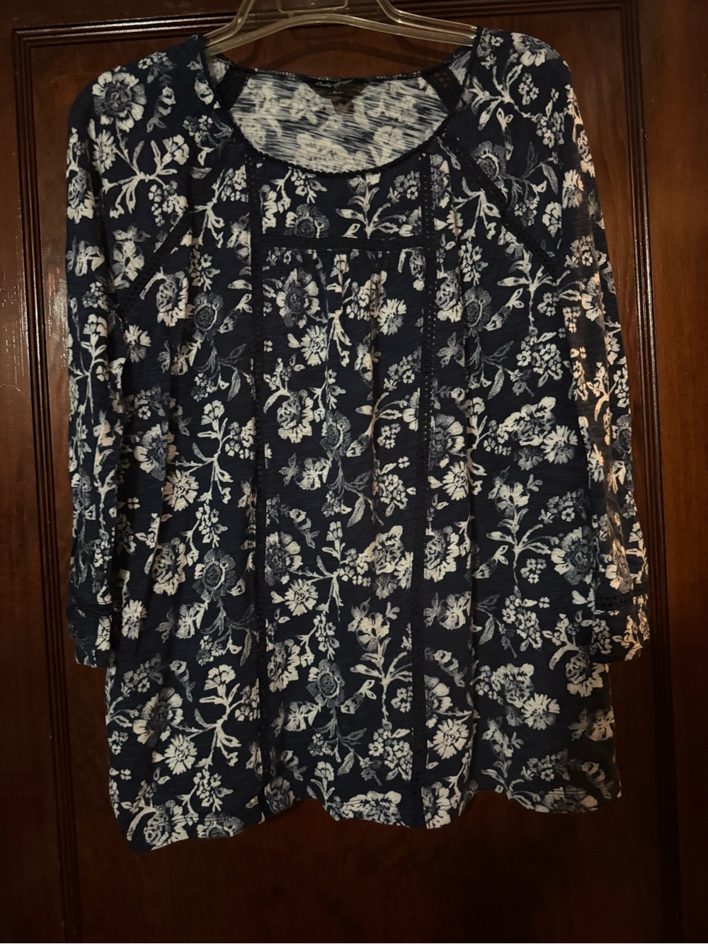 Lucky Brand Navy and White Floral Scoop-Neck Tunic Size L